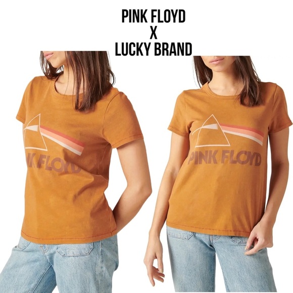 Lucky Brand x Pink Floyd Brown T-shirt Graphic Tee Music Band 70’s Triangle Beam - Picture 1 of 9